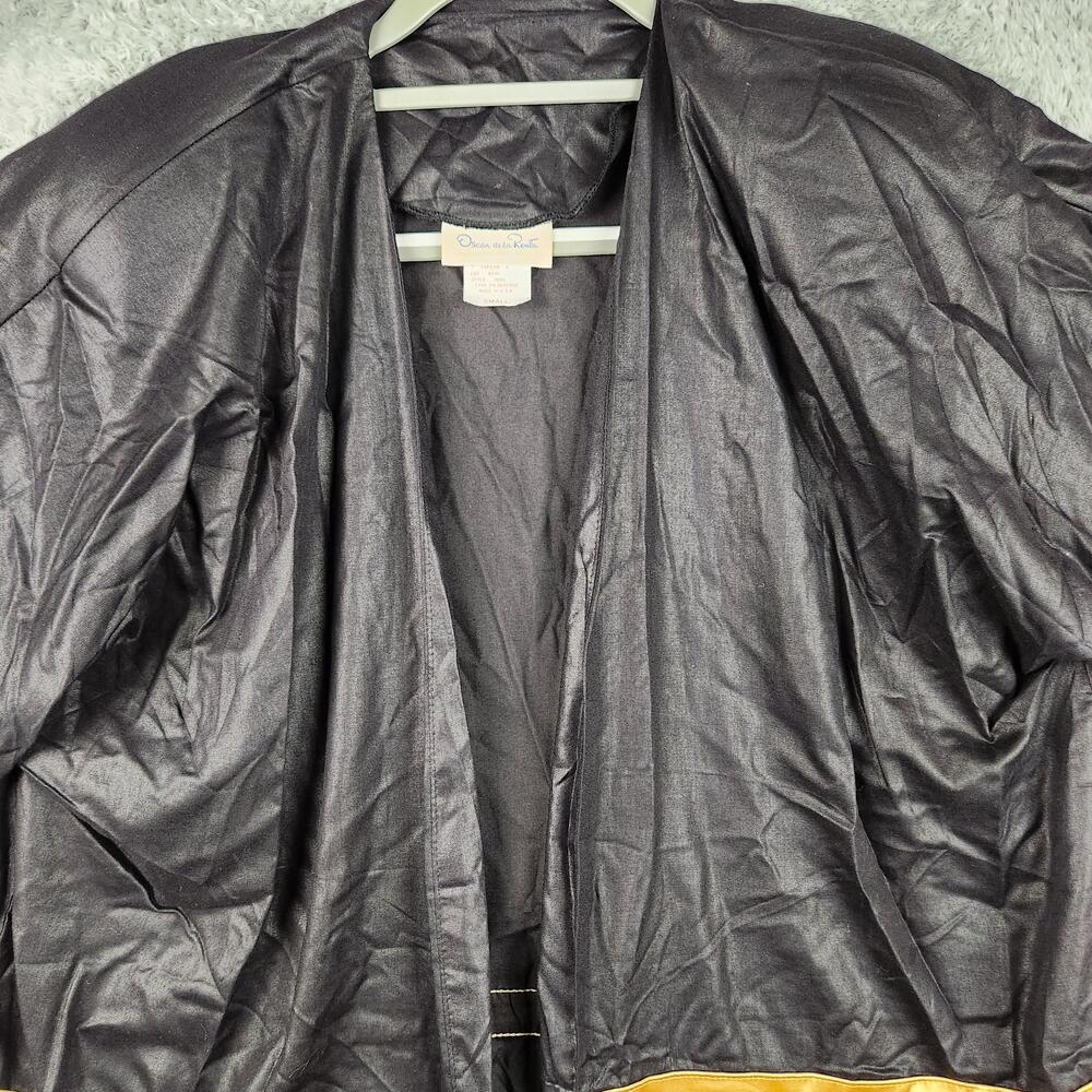 Vintage Oscar De La Renta Robe Womens Small Black Kimono Belted Striped 80s Boxy - Picture 2 of 12
